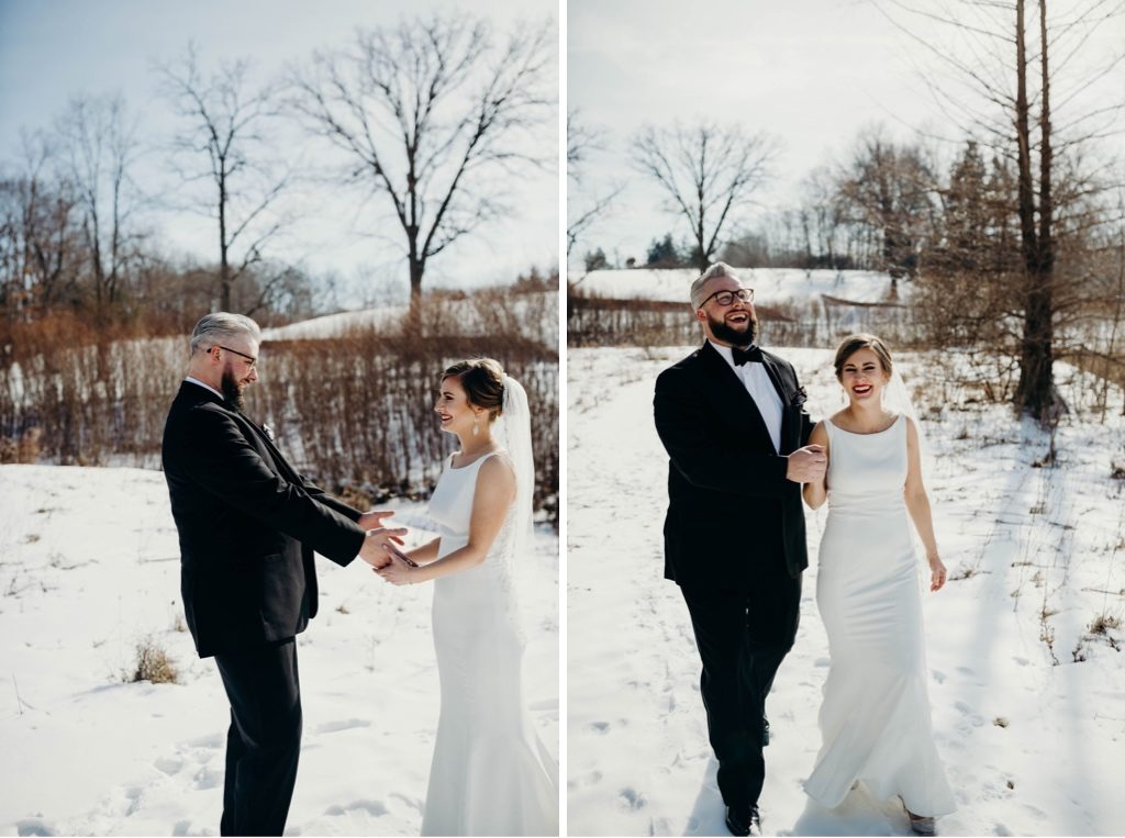 First Look Ohio Winter Wedding Lauren & JR